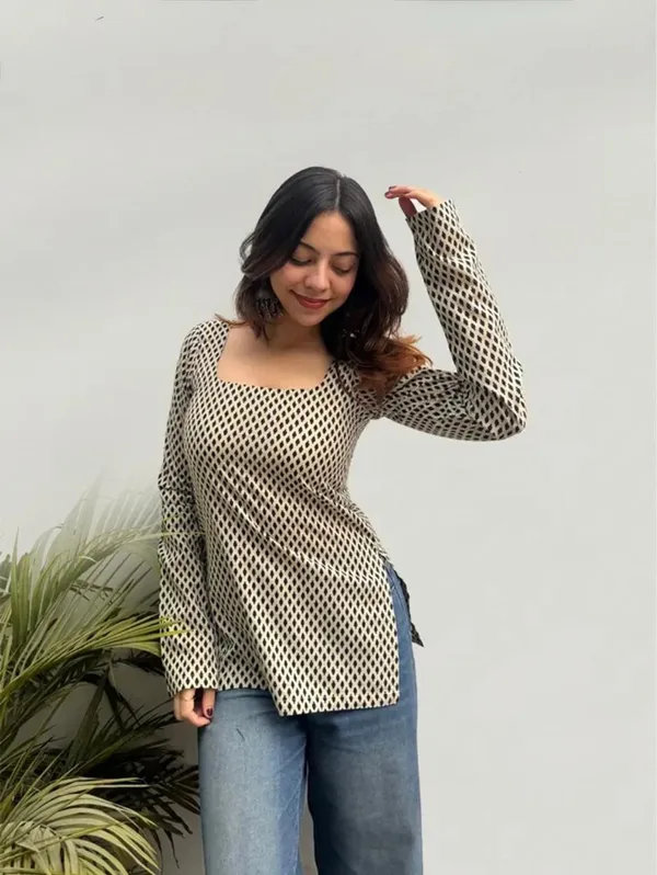 Cream_Patterned_Long_Sleeve_Top_for_Women
