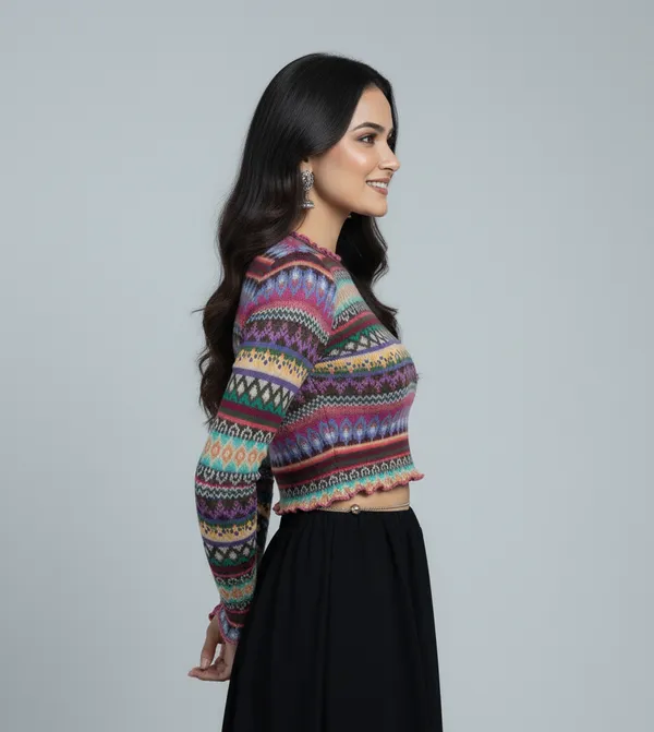 Multicolor_Knit_Cropped_Sweater_for_Women