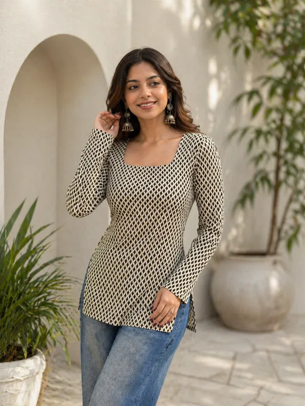 Cream_Patterned_Long_Sleeve_Top_for_Women
