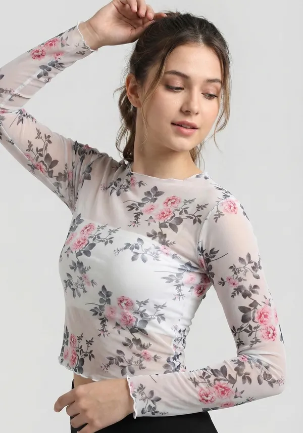 White_Lycra_Slim_Fit_Floral_Crop_Top_for_Women