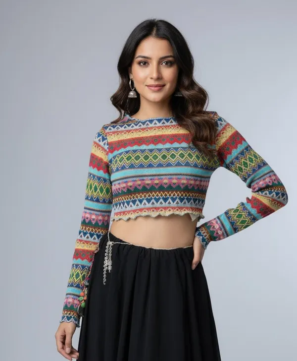 Multicolor_Knit_Cropped_Sweater_for_Women