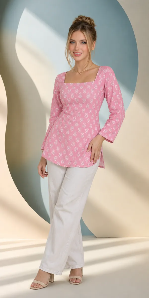 Pink_Floral_Print_Slim_Fit_Top_for_Women