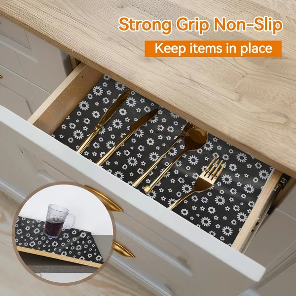 Black_Polyester_Non-Slip_Black_Floral_Print_Drawer_Shelf_Liner_Roll_Pack_of_2