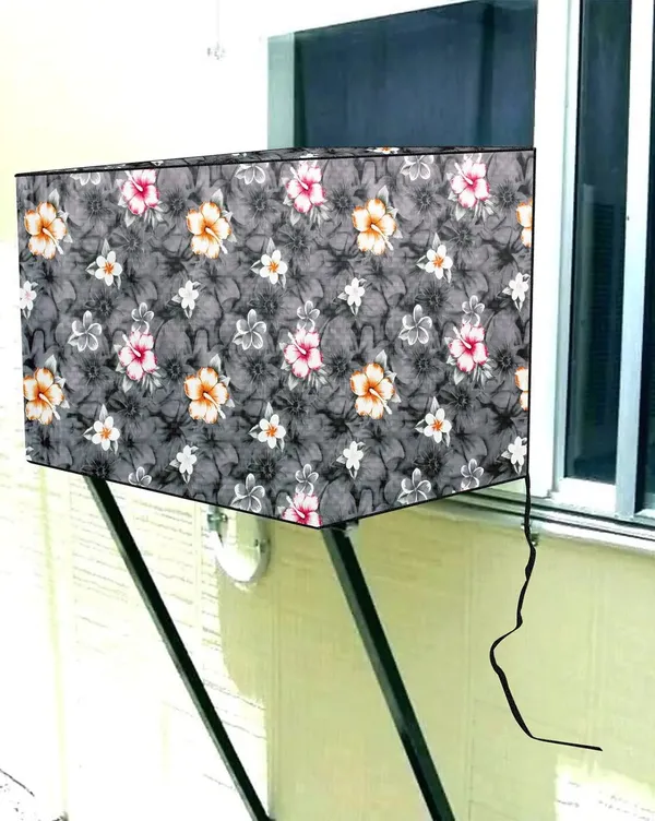 Grey_Floral_Window_AC_Cover