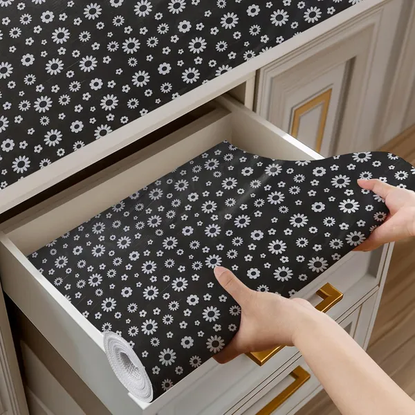Black_Polyester_Non-Slip_Black_Floral_Print_Drawer_Shelf_Liner_Roll_Pack_of_2