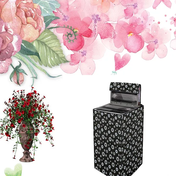 Black_Polyester_Black_Floral_Print_Top_Load_Washing_Machine_Cover