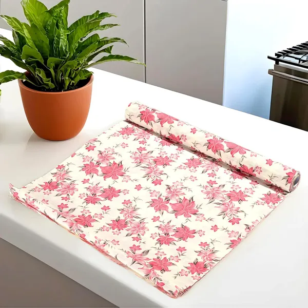 White_&_Pink_Waterproof_Floral_Shelf_Liner_Roll