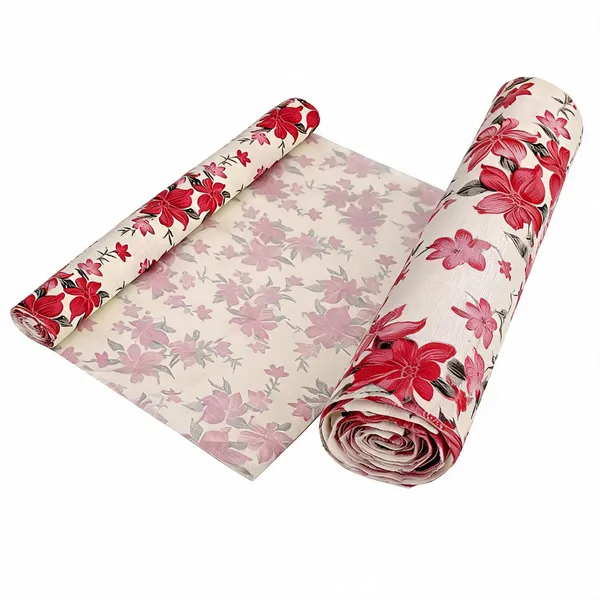 White_And_Pink_Polyester_Decorative_Floral_Print_Drawer_Shelf_Liner_Roll_Pack_of_2