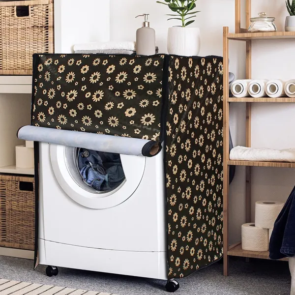 Black_Polyester_Black_Floral_Print_Front_Load_Washing_Machine_Cover