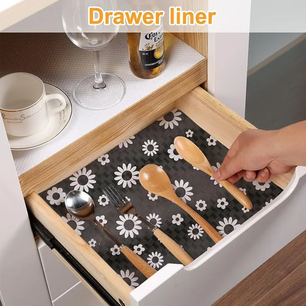 Black_Polyester_Non-Slip_Black_Floral_Print_Drawer_Shelf_Liner_Roll_Pack_of_2