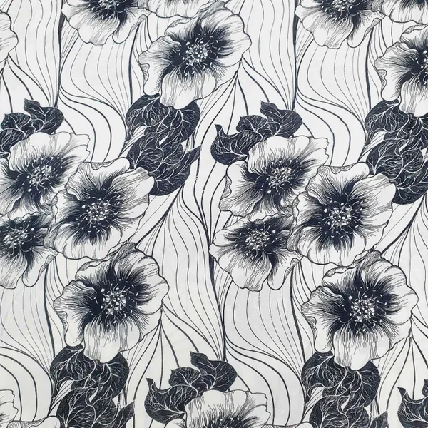 White_Black_Floral_Print_Semi_Viscose_Fabric_Default_Title
