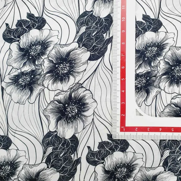 White_Black_Floral_Print_Semi_Viscose_Fabric_Default_Title