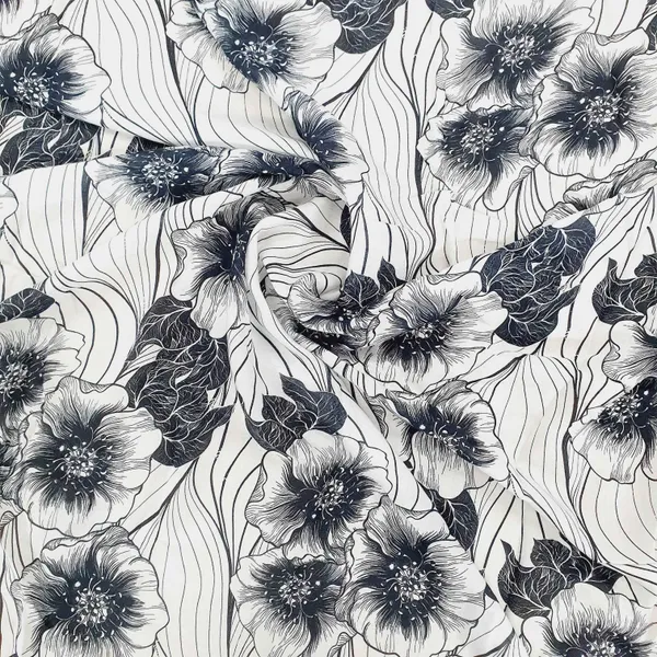White_Black_Floral_Print_Semi_Viscose_Fabric_Default_Title