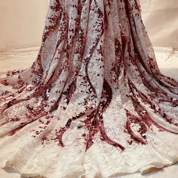 White_Pink_Lace_Sequins_Fabric_Default_Title