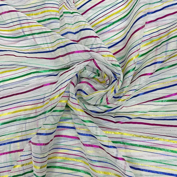 White_With_Multicolor_Lurex_Stripes_Georgette_Jacquard_Fabric_Default_Title