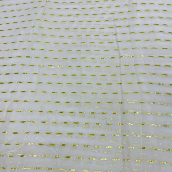White_With_Golden_Lurex_Stripes_Georgette_Jacquard_Dyeable_Fabric_Default_Title