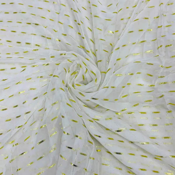 White_With_Golden_Lurex_Stripes_Georgette_Jacquard_Dyeable_Fabric_Default_Title