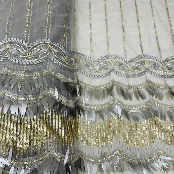 Grey_With_Golden_Stripes_Sequins_Embroidery_Net_Lycra_Fabric_Default_Title