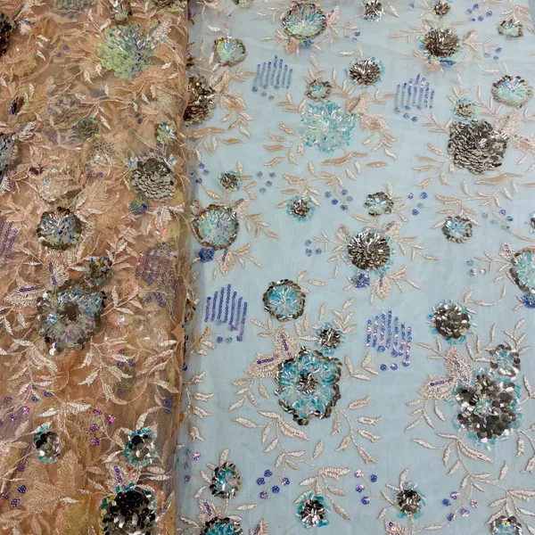 Peach_Floral_Embroidery_Sequins_Net_Lycra_Fabric_Default_Title