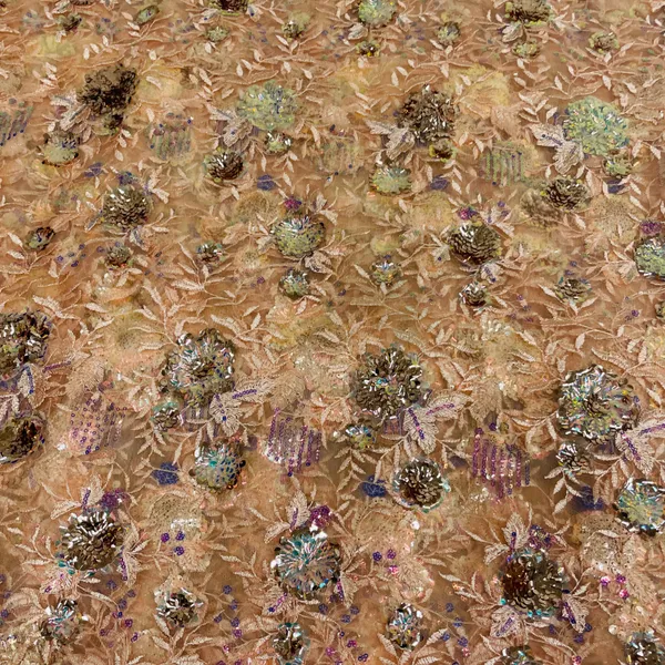 Peach_Floral_Embroidery_Sequins_Net_Lycra_Fabric_Default_Title