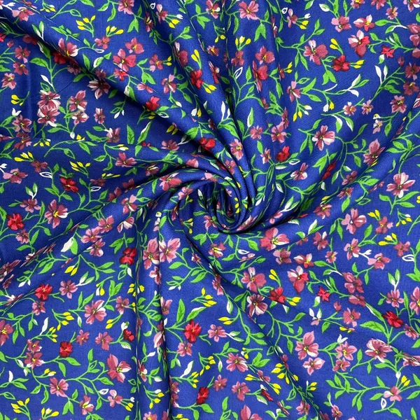 Blue_With_Green_Floral_Print_Rayon_Fabric_Default_Title