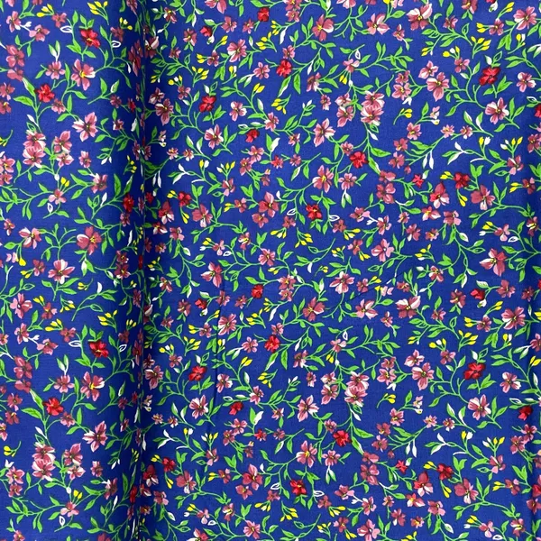 Blue_With_Green_Floral_Print_Rayon_Fabric_Default_Title