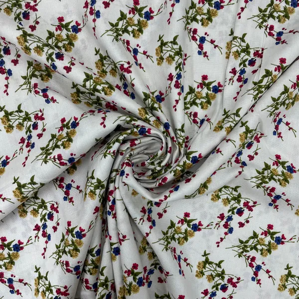 White_With_Green_Floral_Print_Rayon_Fabric_Default_Title