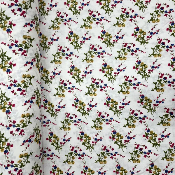 White_With_Green_Floral_Print_Rayon_Fabric_Default_Title