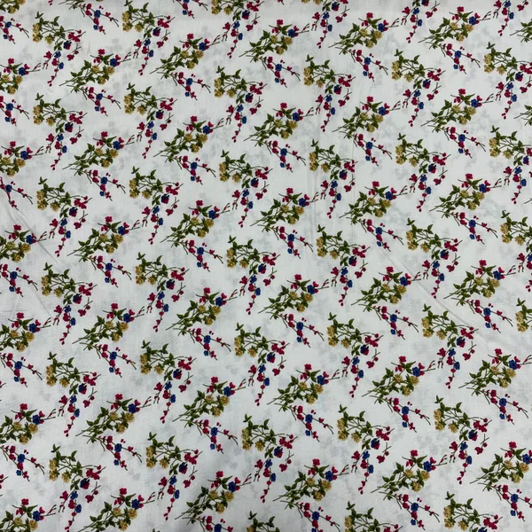 White_With_Green_Floral_Print_Rayon_Fabric_Default_Title