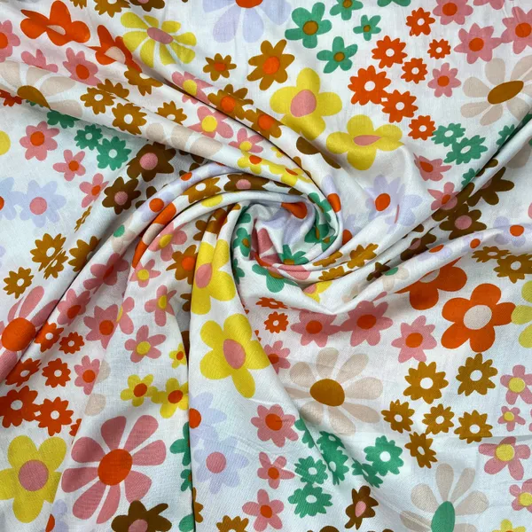 White_With_Multicolor_Floral_Print_Rayon_Fabric_Default_Title