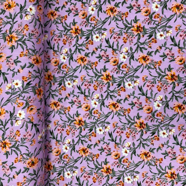 Light_Purple_With_Orange_Floral_Print_Rayon_Fabric_Default_Title