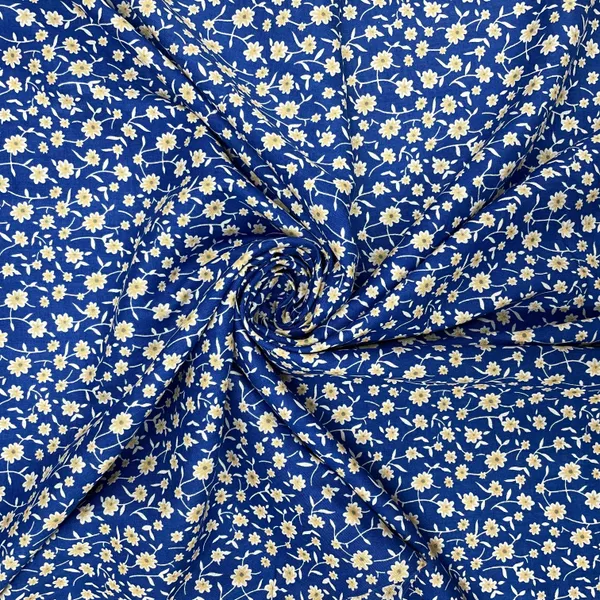 Blue_With_Cream_Floral_Print_Rayon_Fabric_Default_Title