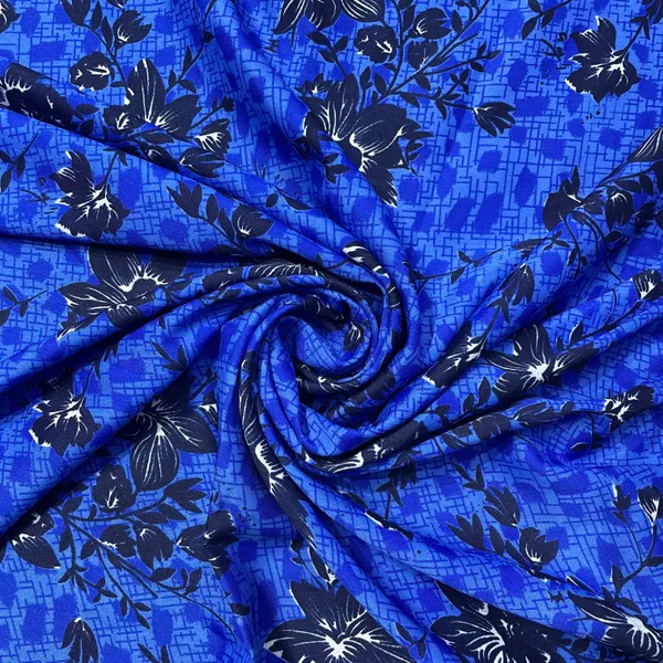 Blue_With_Navy_Blue_Floral_Crepe_Fabric_Default_Title