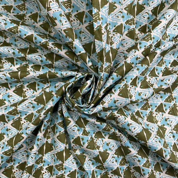 White_With_Green_Blue_Handblock_Print_Cotton_Fabric_Default_Title