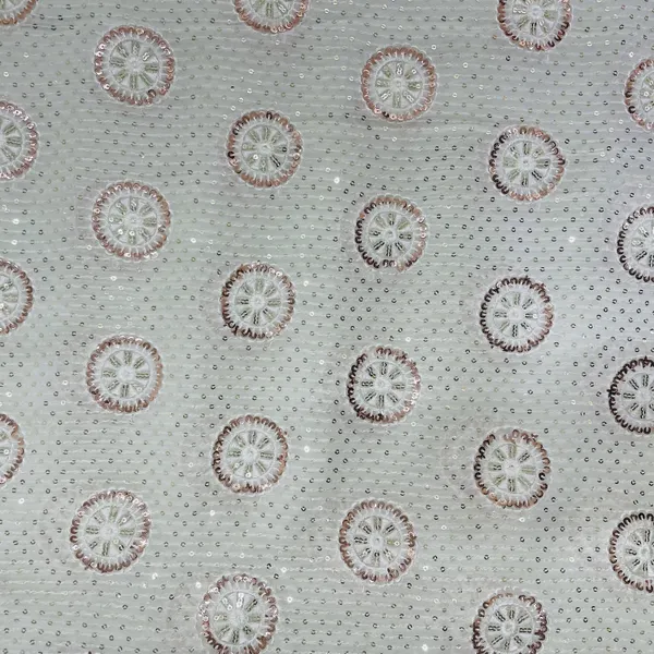 White_With_Bronze_And_Gold_Floral_Embroidery_Sequins_Dyeable_Georgette_Fabric_Default_Title