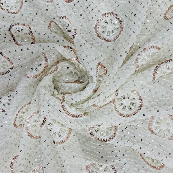 White_With_Bronze_And_Gold_Floral_Embroidery_Sequins_Dyeable_Georgette_Fabric_Default_Title
