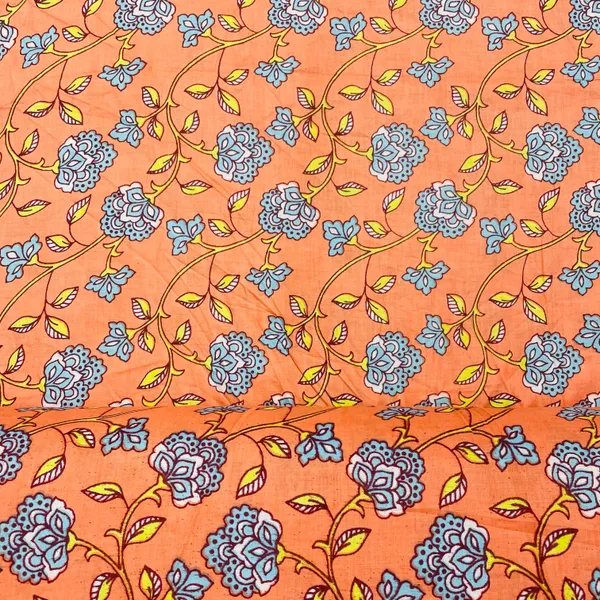 Salmon_Pink_Blue_Floral_Print_Cotton_Fabric_Default_Title