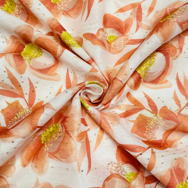 Pink_Orange_Floral_Sequins_Chanderi_Fabric_Default_Title
