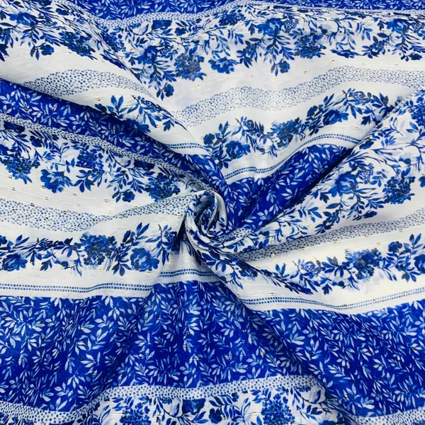 White_Blue_Floral_Sequins_Chanderi_Fabric_Default_Title