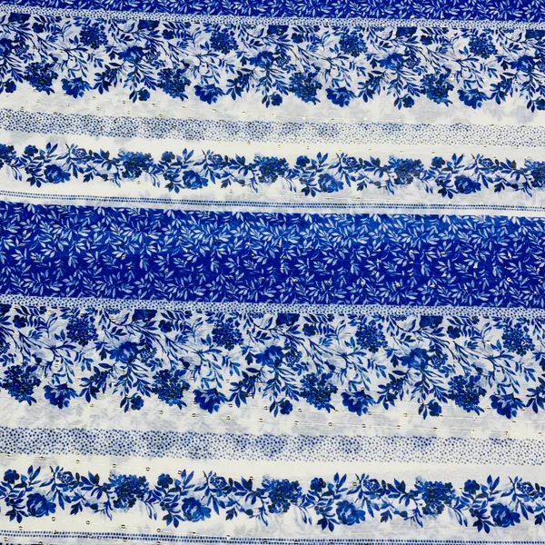 White_Blue_Floral_Sequins_Chanderi_Fabric_Default_Title