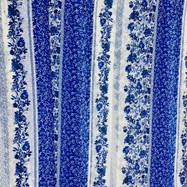 White_Blue_Floral_Sequins_Chanderi_Fabric_Default_Title