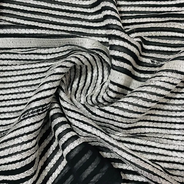 Black_Silver_Foil_Stripe_Thread_Embroidery_Georgette_Fabric_Default_Title