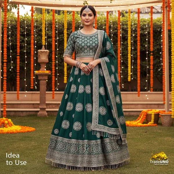 Forest_Green_Floral_With_Gold_Foil_Dupion_Silk_Fabric_9561_Default_Title