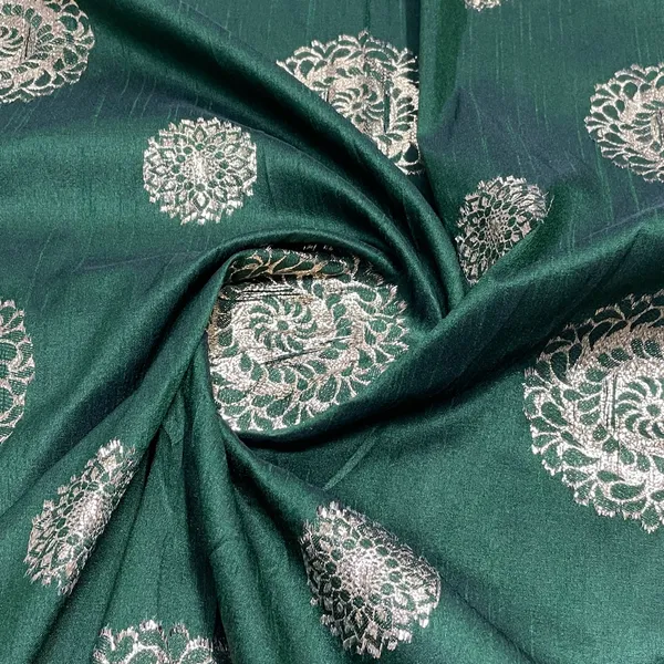 Forest_Green_Floral_With_Gold_Foil_Dupion_Silk_Fabric_9561_Default_Title