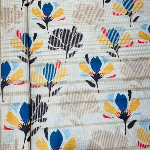 Cream_Multicolor_Floral_Print_Tusser_Silk_Fabric_Default_Title