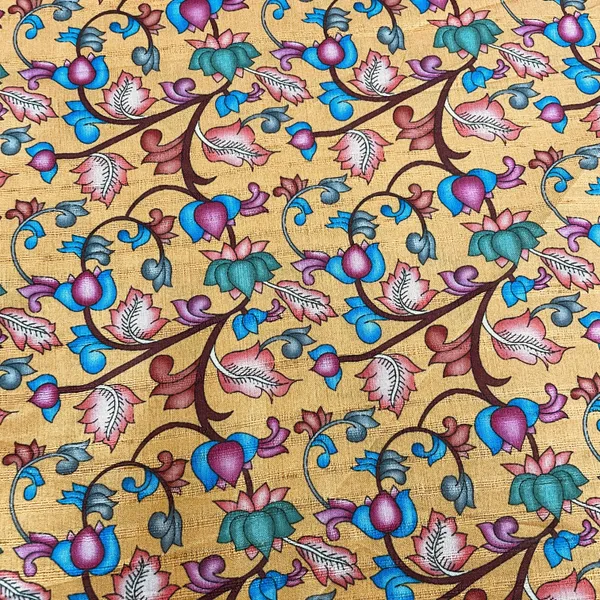 Mustard_Yellow_Multicolor_Floral_Slub_Tusser_Silk_Fabric_Default_Title