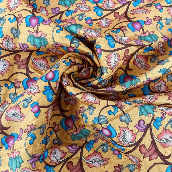 Mustard_Yellow_Multicolor_Floral_Slub_Tusser_Silk_Fabric_Default_Title