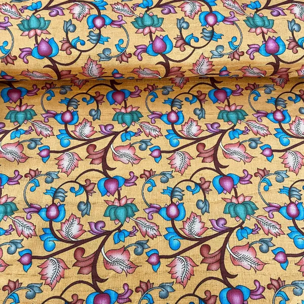 Mustard_Yellow_Multicolor_Floral_Slub_Tusser_Silk_Fabric_Default_Title