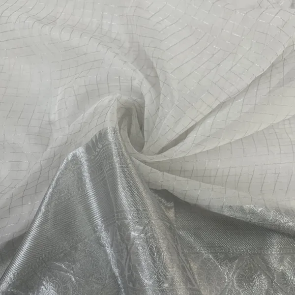 Classic_White_Silver_Check_With_Border_Work_Organza_Jacquard_Fabric_Default_Title