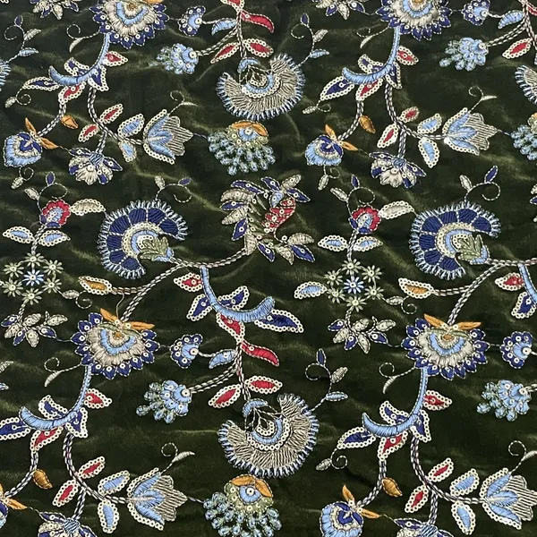 Classic_Green_Floral_Sequins_Embroidery_Velvet_Fabric_Default_Title